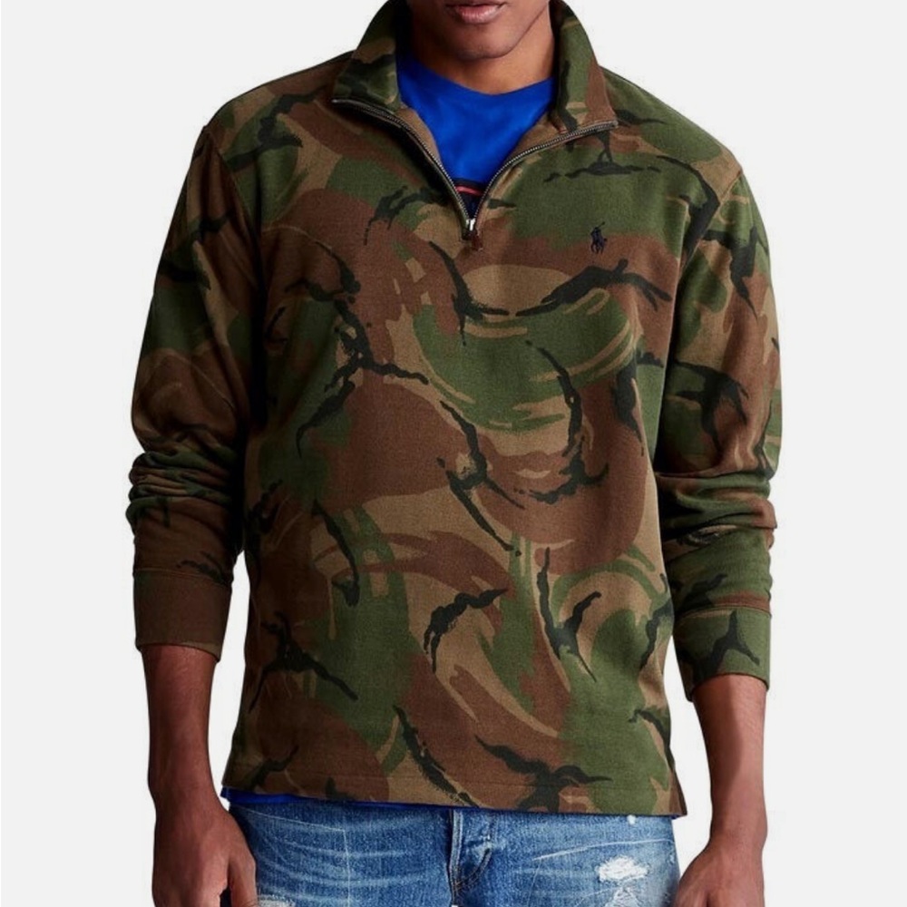 Polo Ralph Lauren Men's Camouflage Quarter Zip Pullover Ribbed Sweatshirt Large